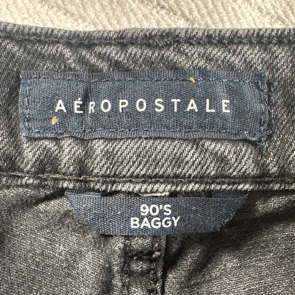 Aeropostale 90's Baggy Black Wash Button Fly Distressed Denim Jeans Size 0 - Picture 13 of 15